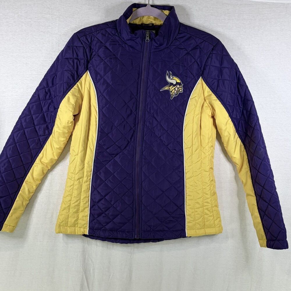 Minnesota Vikings Jacket Women Medium Purple Puffer Hooded Zip NFL Team Apparel